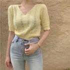 V-neck Short-sleeve Pointelle Knit Top