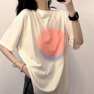 Short Sleeve Gradient Print T-shirt White - One Size