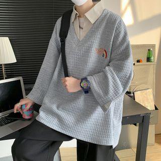 Mock Two-piece Waffle Pattern Sweatshirt