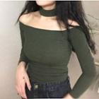 Off-shoulder Top Green - One Size
