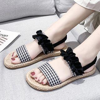 Plaid Fabric Roman Flat Sandals