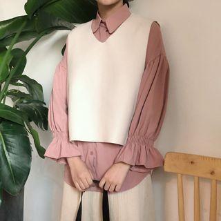 Set: Cropped Vest + Plain Shirt
