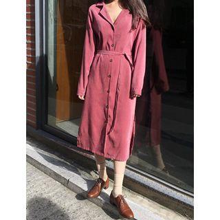 Deep V-neck Shirtdress With Sash