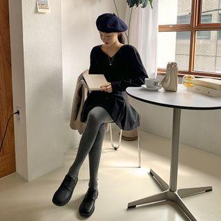 Band-waist Wool Blend Pleated Miniskirt