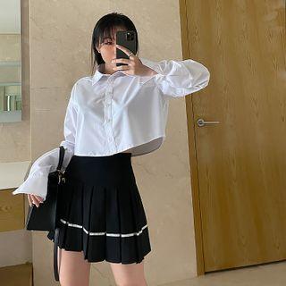 High-waist Pleated Two Tone Striped Mini Skirt