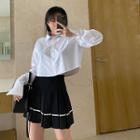 High-waist Pleated Two Tone Striped Mini Skirt