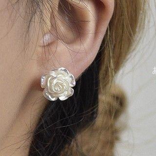 Rose Resin Earring A911 - 1 Pair - Pearl White - One Size