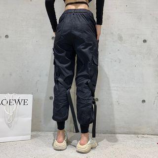 Plain Strappy Long-sleeve Slim-fit Top / Crop Cargo Pants