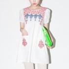 Embroidered Short-sleeve A-line Dress White - One Size