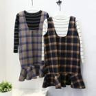 Plaid Frill Hem Pinafore Dress