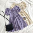 Plain Off-shoulder Puff-sleeve Dress