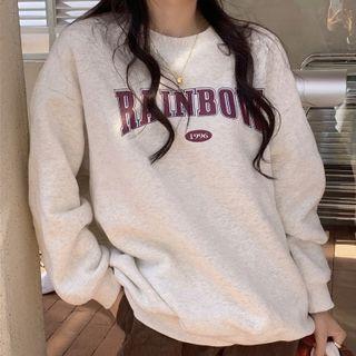 Long-sleeve Lettering  Sweatshirt Melange Gray - One Size