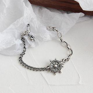 925 Sterling Silver Wheel Bracelet Retro Silver - One Size
