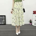 Pleated Floral Print Chiffon Midi Skirt