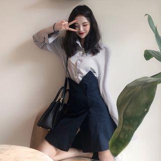 Striped Shirt / Asymmetric Skirt
