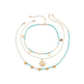 Set Of 3: Sun / Flower / Faux Pearl Bead Necklace (various Designs) Gold - One Size