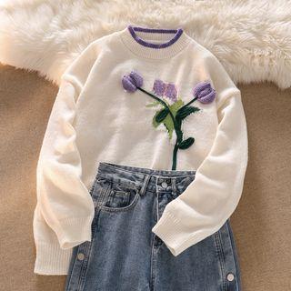 Long-sleeve Jacquard Sweater / High-waist Jeans