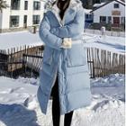 Long-sleeve Plain Fleece Trim Padded Jacket