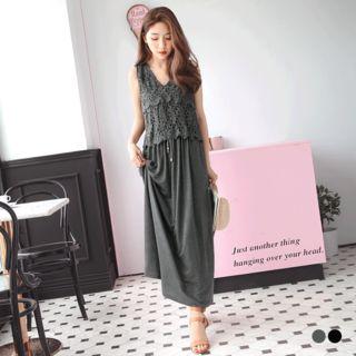 Lace Crochet Drawstring Maxi Dress