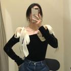 Cold-shoulder Bow Blouse Black - One Size
