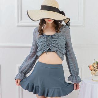 Set: Bell-sleeve Crop Swim Top + Swim Skirt + Camisole Top