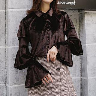 Ruffle-trim Corduroy Shirt