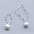 925 Sterling Silver Faux Pearl Irregular Hoop Dangle Earring 1 Pair - S925 Silver - Silver - One Size