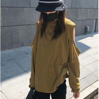 Long-sleeve Crewneck Cutout Top