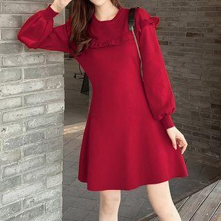 Ruffle Detail A-line Knit Dress