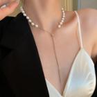 Faux Pearl Lariat Necklace 1 Pc - Silver - One Size