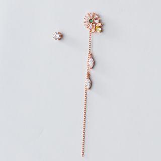 Non-matching 925 Sterling Silver Rhinestone Flower Earring