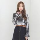 Ruffle-cuff Striped T-shirt