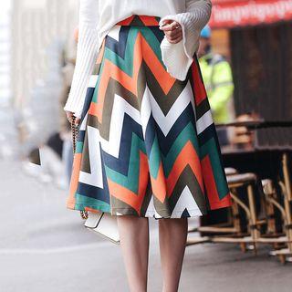 Chevron Patterned A-line Midi Skirt