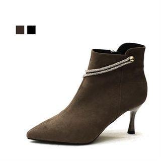 Rhinestone-strap Faux-suede Ankle Boots