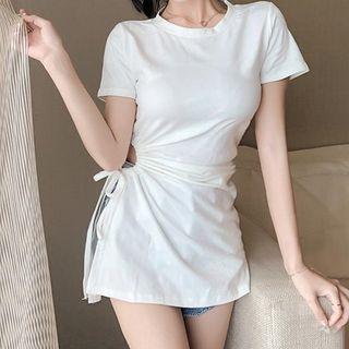 Drawstring Cutout Slit T-shirt