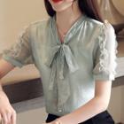 Short-sleeve Lace Ruffled Chiffon Shirt