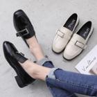 Patent Buckle Accent Block Heel Loafers