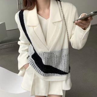 Blazer / Knit Vest / Mini A-line Skirt / Top / Set