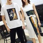 Couple Matching Printed Short Sleeve T-shirt / Printed Tank Dress