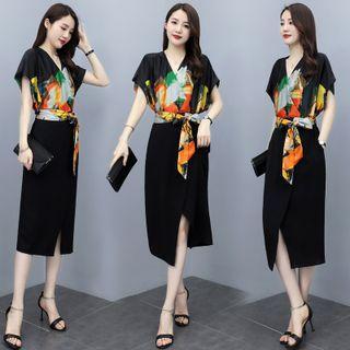Short-sleeve Tie Dye Midi Sheath Dress