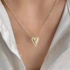 Heart Rhinestone Pendant Alloy Necklace 1 Pc - Heart Rhinestone Pendant Alloy Necklace - Gold - One Size