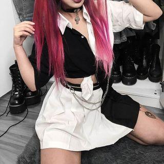 Color-block Short-sleeve Cropped Shirt