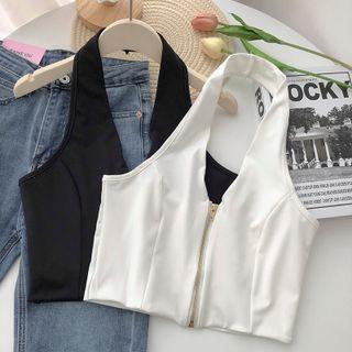 Halter Zip Sleeveless Tank Top
