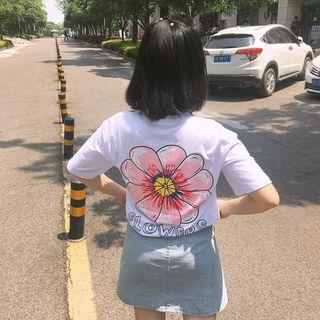 Floral Print Back Short Sleeve T-shirt