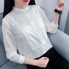 Stand-collar Embroidered Long-sleeve Blouse