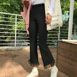 High-waist Frilled Cuff Boot-cut Pants