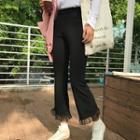 High-waist Frilled Cuff Boot-cut Pants