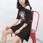 Cutout Shoulder Belted Long T-shirt