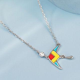 Kite Pendant Sterling Silver Necklace Silver & Blue & Yellow - One Size