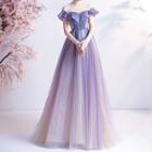 Short-sleeve Ruffled Glitter A-line Evening Gown